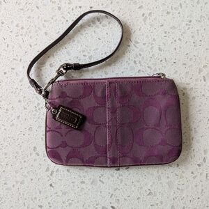 Coach signature optic wristlet Wallet in purple canvas with leather trim